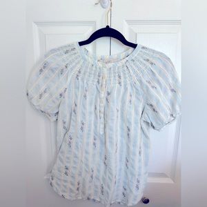 LOFT Smocked Button Top